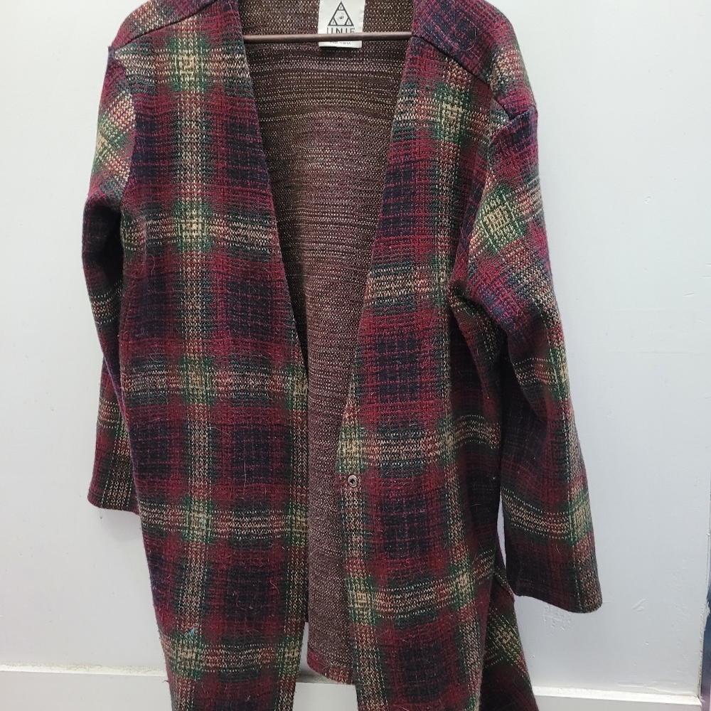 Long plaid cardigan